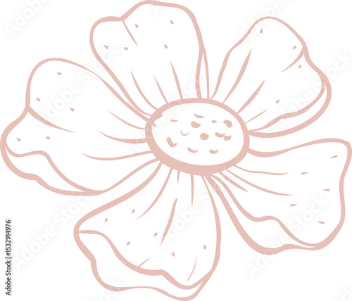 Fototapeta Naklejka Na Ścianę i Meble -  Stylized daisy-like flower is floating on transparent background with six pale pink line art petals