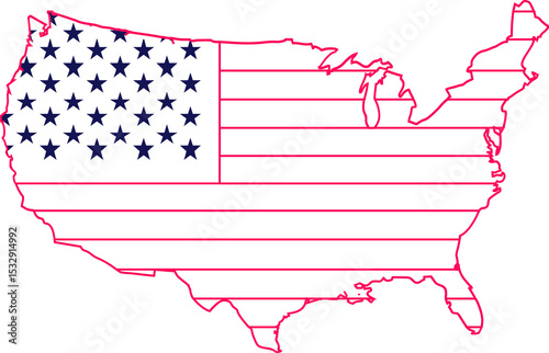 vector map United States is being shown with blue stars and red stripes on transparent background