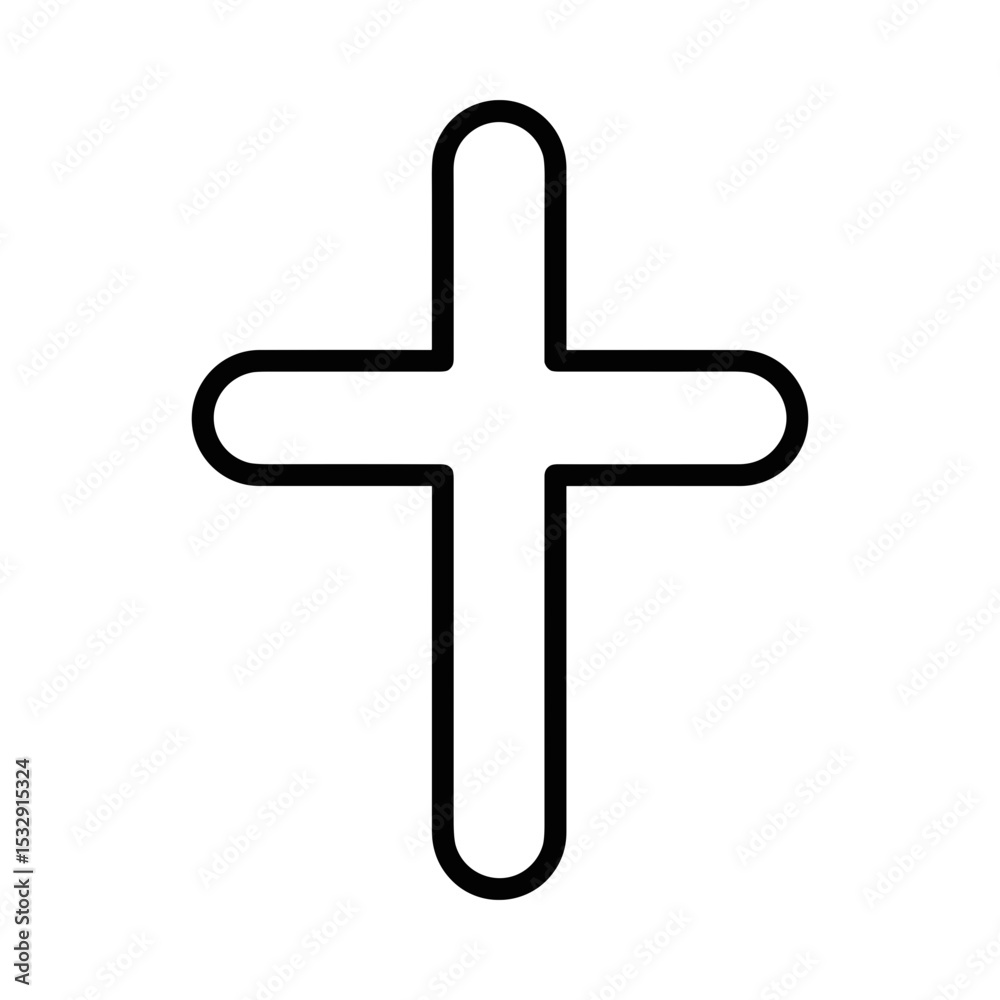 Obraz premium Simple cross symbol in outline style representing funerals and funeral services 