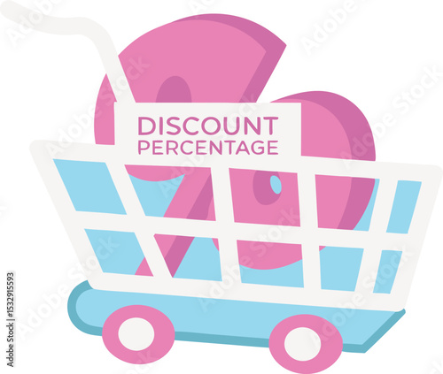 Shopping cart with discount percentage illustration for sale offers and special prices