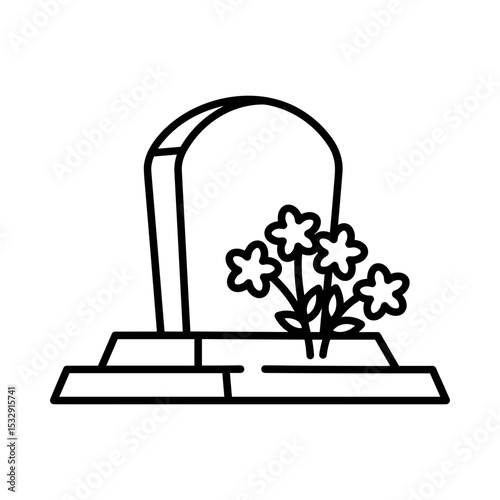 Outline of a gravestone with flowers representing funerals and funeral services  