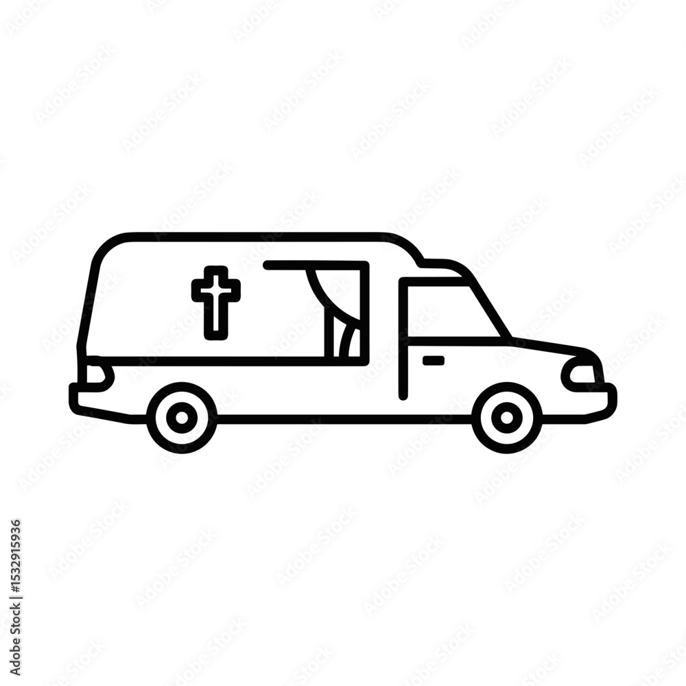 Fototapeta premium Hearse van with cross symbol depicting concept of funerals and funeral services