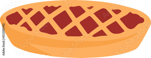 Flat-design lattice fruit pie is featuring golden crust with red filling on transparent background