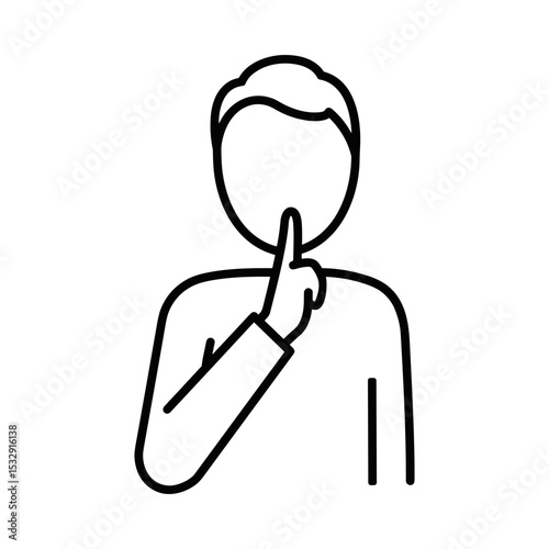 Line art illustration of a man signaling silence with finger on lips, concept of funerals and funeral services  