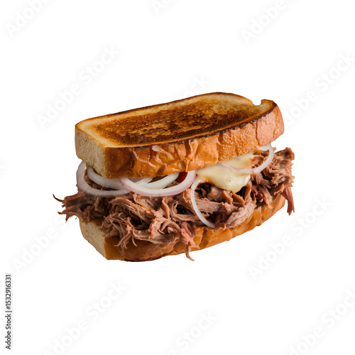 Delicious Pulled Pork Sandwich with Onion Isolated on Transparent Background