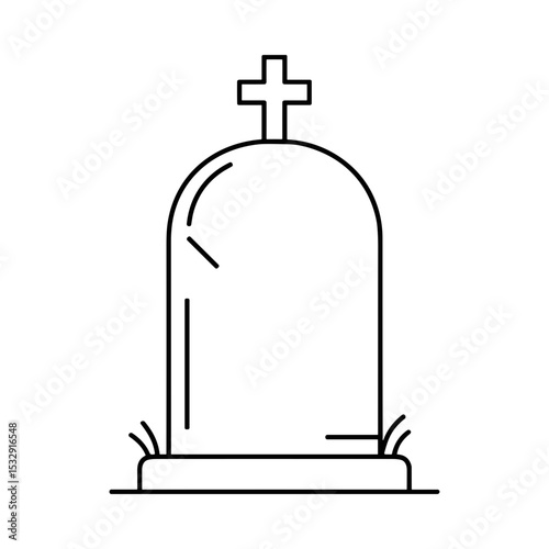 Tombstone with cross in simple line art for funerals and funeral services  