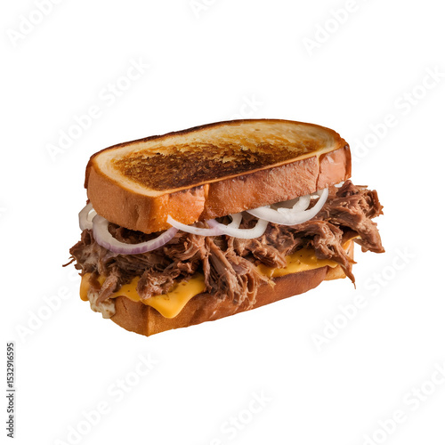 Delicious Sandwich With Meat Onion and Cheese on Transparent Background