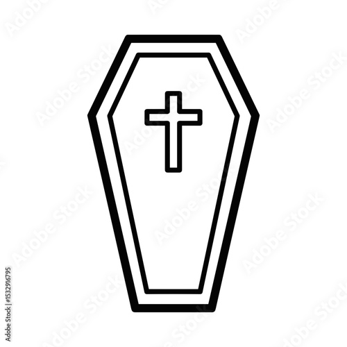 Simple coffin design with cross symbol representing funerals and funeral services  