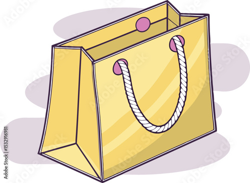 Stylish yellow shopping bag with rope handles against a soft background