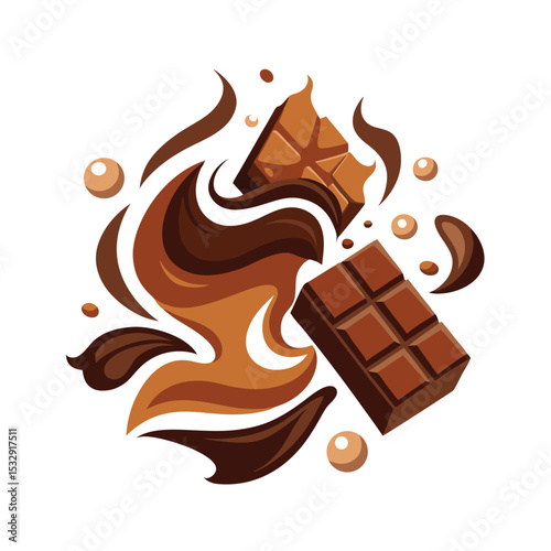 Abstract Chocolate Bar Meltdown Brown Swirls Milk Chocolate Pieces