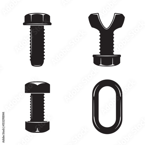 Bold black silhouette design of the word to bolt fasteners for industrial and mechanical themes