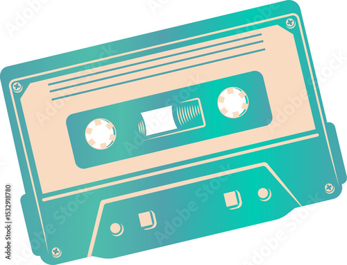 Vintage cassette tape is showing reel windows and spools in flat design on transparent background