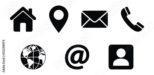 Contact icons representing communication location email phone and more