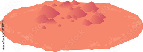 Stylized flat platform is floating with orange hills and scattered rocks, transparent background © vectorfusionart