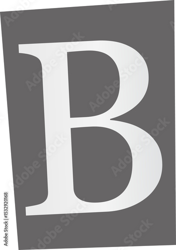 Stylized serif uppercase letter B rotating on dark grey panel floating on transparent background