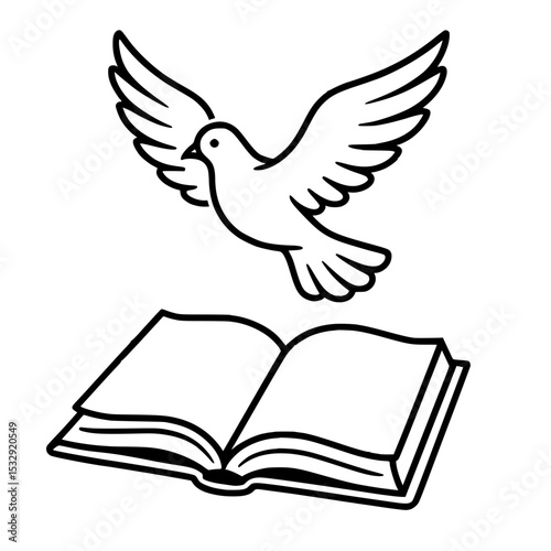 Dove with Bible – symbol of the Holy Spirit and scripture in sacred line art style