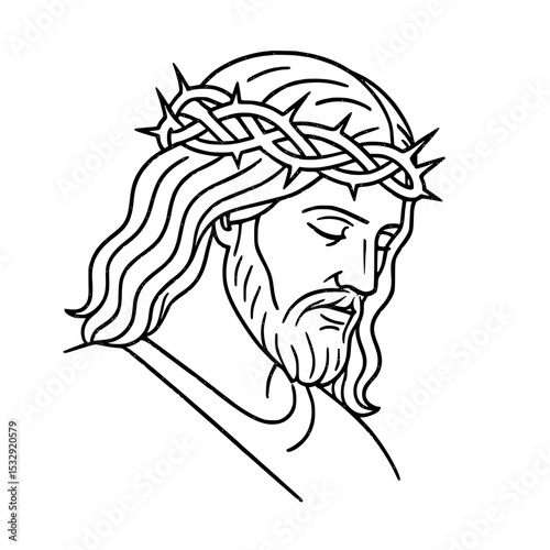 Jesus with crown of thorns – powerful passion motif in sacred black and white line art