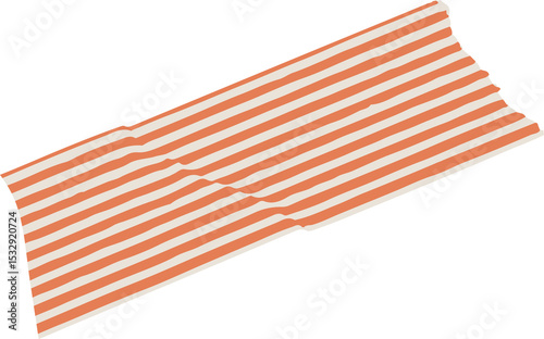 Striped rectangular fabric is draping with soft folds in flat design on transparent background