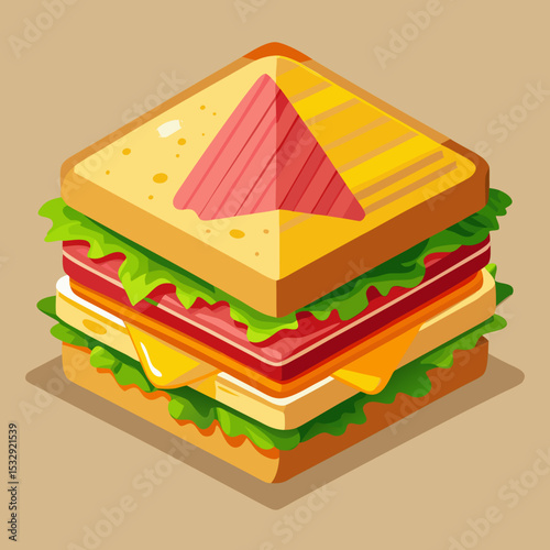 Delicious Multi Layered Club Sandwich Isometric Illustration