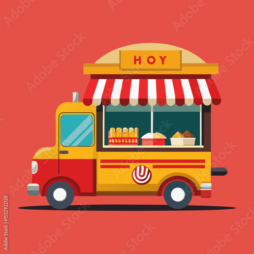 Retro Yellow Food Truck Selling Bread and Pastries