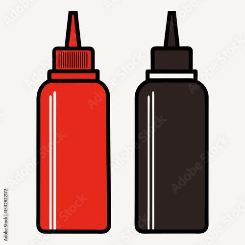 Red Ketchup and Brown Mustard Bottles Icon Illustration
