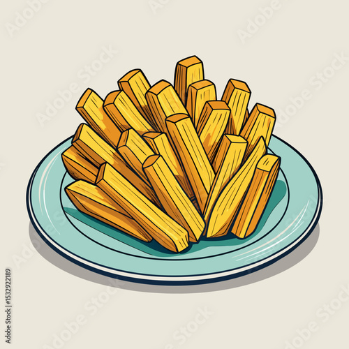 A Plate of Crispy Golden French Fries Ready to Eat