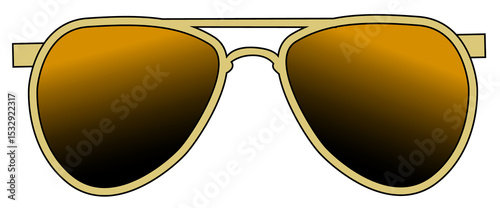 Photography Flat aviator sunglasses are shining on transparent background, gold frame and gr