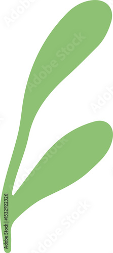 Abstract flat vector design is depicting plant sprout with three leaves on transparent background