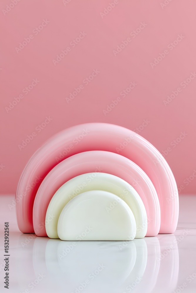 Layered Semicircles in Blush Pink and Cream on White Surface Layered Semicircles in Blush Pink and Cream on White Surface
