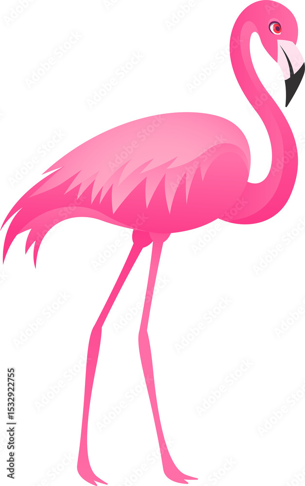 Obraz premium Stylized flamingo is standing in profile with curved neck and slender legs, transparent background