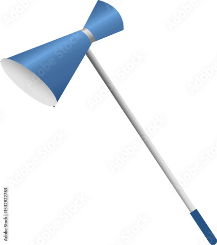 mid-century desk lamp is showing blue double-cone shade, adjustable arm on transparent background