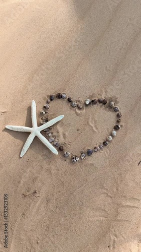 Seashell Heart on Sand against the backdrop of sea and ocean Video