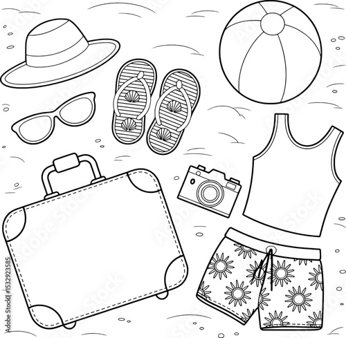 Beach Vacation Packing List Line Art Illustration vector