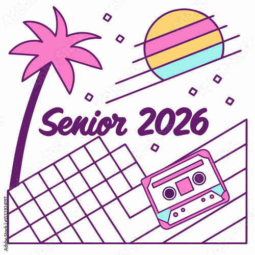 Senior 2026 retro design cassette tape palm tree