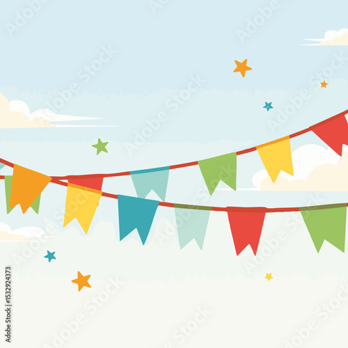 Colorful festive pennant banners on sky background
