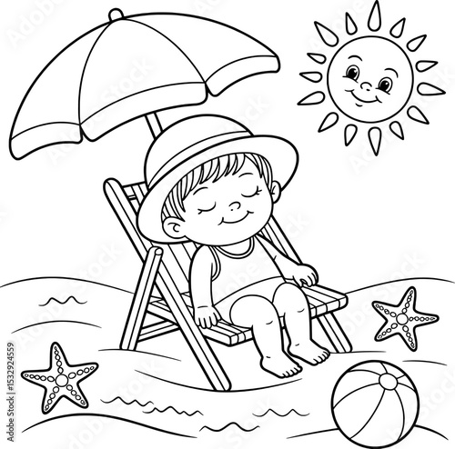Child Sleeping Beach Chair Summer Sun Starfish Beach Ball