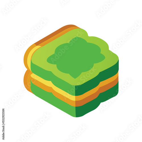 Digital Painting Green Kaya Toast Isometric View bread