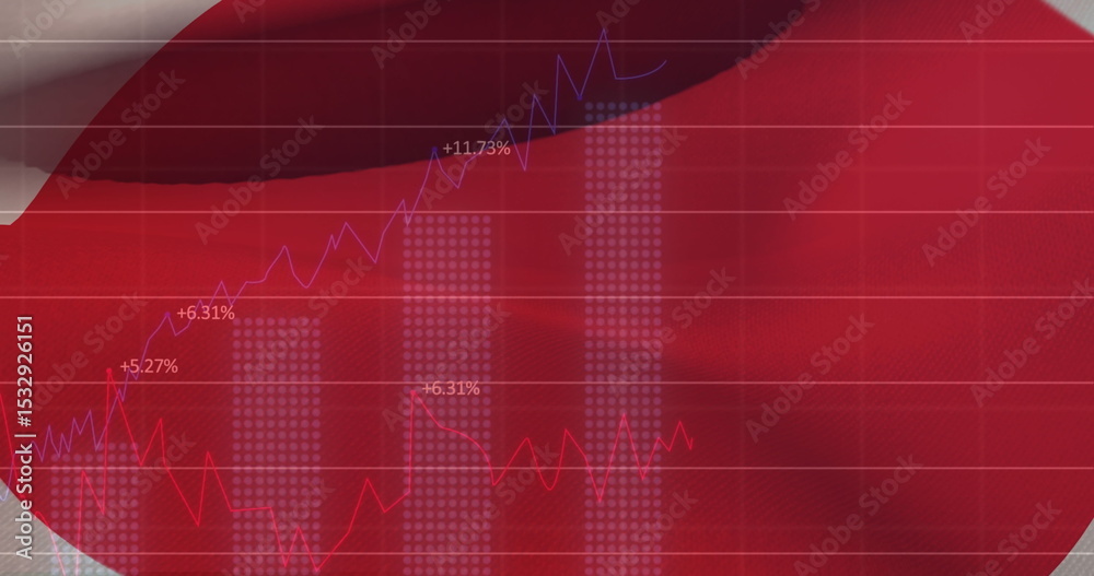 Naklejka premium Image of data processing over flag of japan