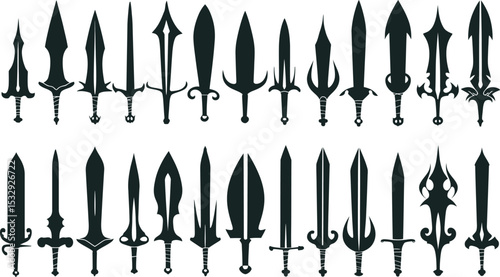 Fantasy Sword Silhouettes Vector Icon Collection