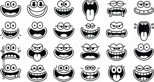 Cartoon Face Expression Vector Set – Funny Comic Character Emoticon Icons Collection