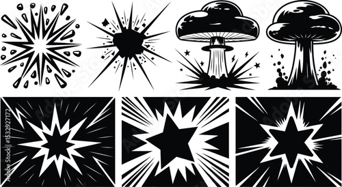 Explosion and Blast Vector Icons Set – Comic Style Impact Bursts Collection