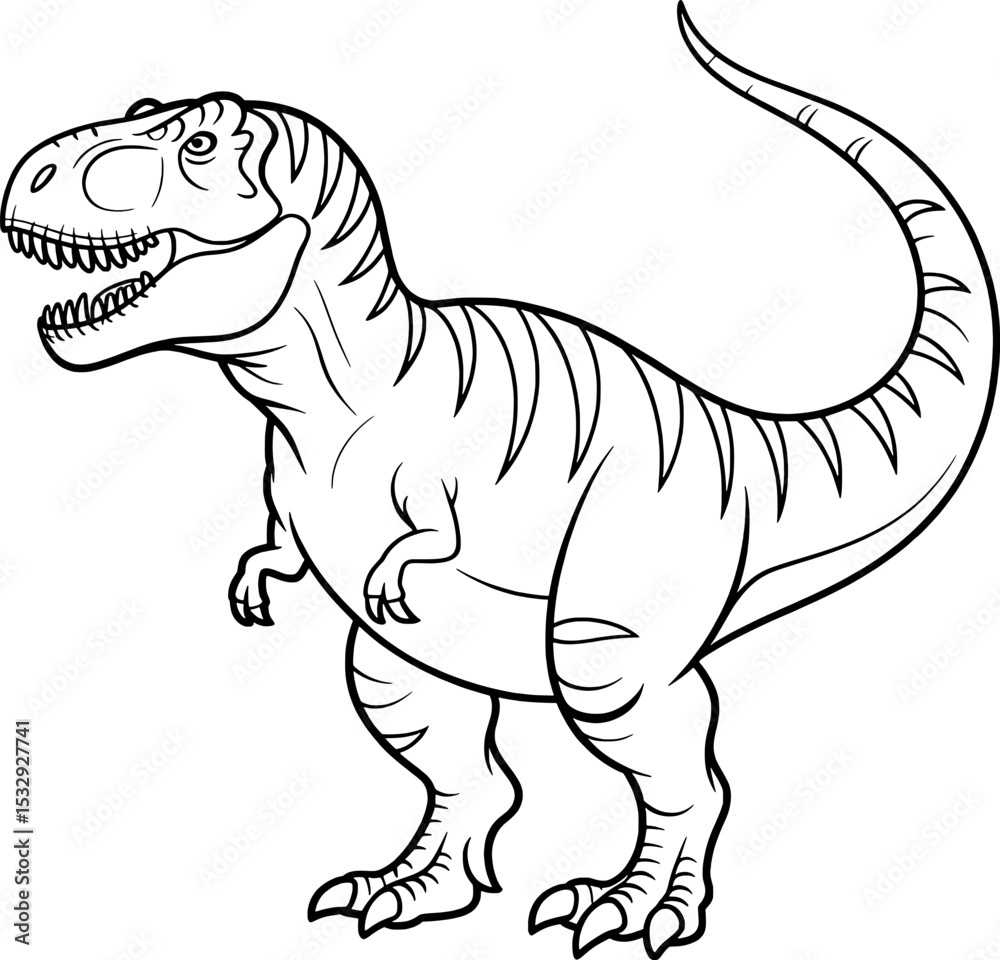Fototapeta premium Tyrannosaurus Rex Dinosaur Line Art Black and White Illustration