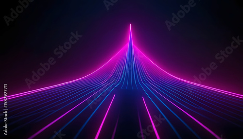 3d render illustration, abstract minimal neon background, pink  blue neon lines going up, cyber space. laser show.  futuristic wallpaper, generated by Ai.