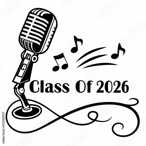 Class of 2026 retro microphone music graduation design
