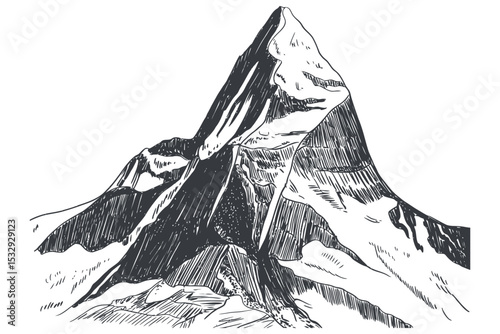 black and white mountain peak sketch

