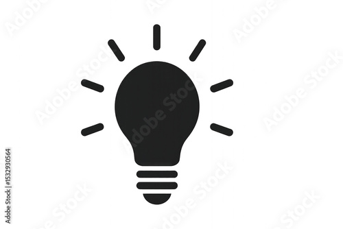 Bright yellow light bulb icon with filament inside, representing idea or creativity, isolated on transparent background.