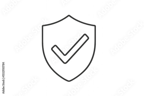 Black and white shield with tick mark isolated on transparent background.