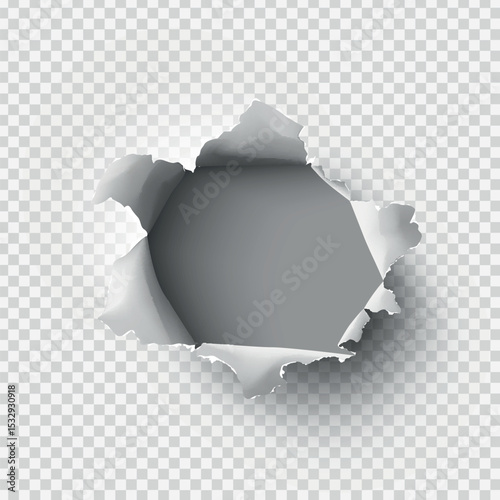 ragged Hole torn in ripped paper on transparent background