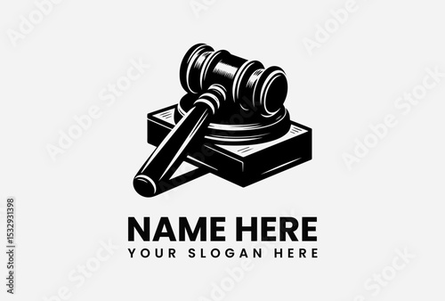 Detailed black silhouette of a judge's gavel on a sound block, symbolizing justice and law. Legal concept