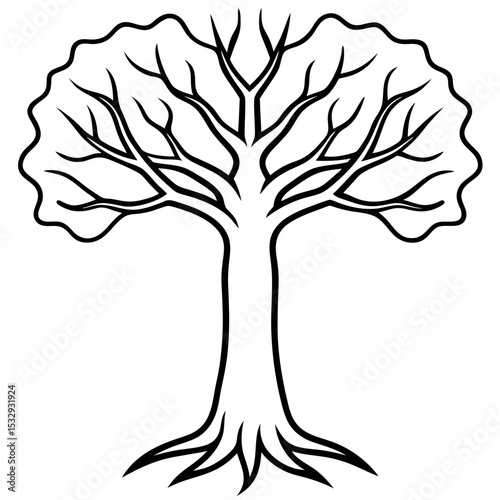 Black and White Stylized Beech Tree Trunk with Roots and Branches